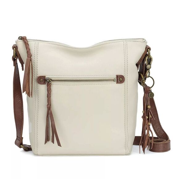 New! THE SAK Ashland Leather Crossbody Bag Tassel Keychain Color Stone - Picture 3 of 4